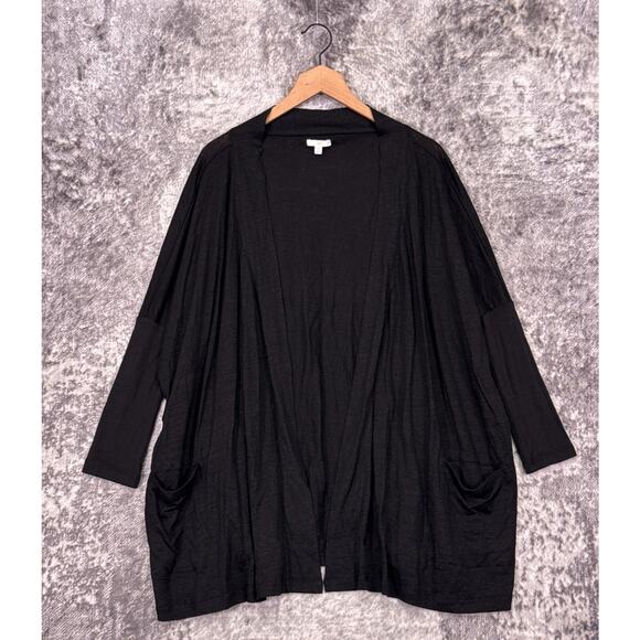 LUNYA Cardigan OS One Size Womens Black Linen Knit Open Oversize Drapey - Picture 1 of 8